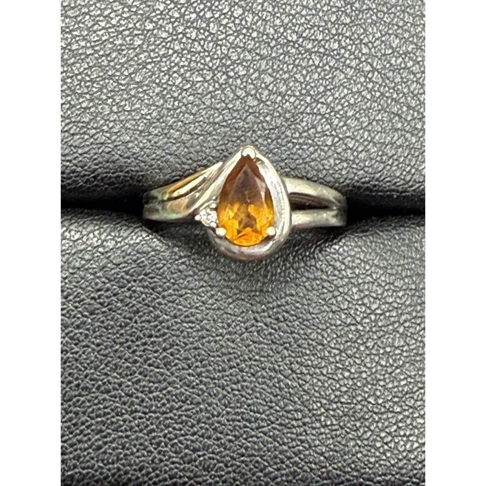 EUC 14k Accent Sterling Silver Citrine Ring Size 6.25 J28